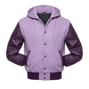 Chaqueta Varsity Azul de Lana para Hombre con Capucha, Mangas de Cuero Blanco, Diseño Color Block, Cierre de Botones, Abrigo de Invierno - Product Image 5
