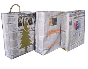 Mini Newspaper Foldable Reusable Shopping Tote <b>Bag</b> with Rope Handle and Custom Printed Logo - Product Image 1