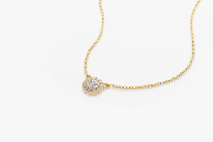 Colgante de Diamantes en Racimo E Color VVS de 0.40ctw, Oro Sólido de 14K, Diamante de Laboratorio Redondo con Halo, Collar con Cadena Delicada - Product Image 2