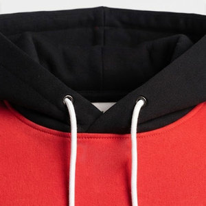 Men's <b>Red</b> Black Color Blocking Hooded Sweatshirt <b>Hoodie</b> Custom Logo Casual Fleece Pullover Sweatshirt With Pocket - Product Image 5