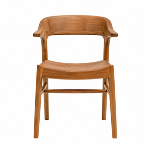 Chaise de salle à manger moderne en teck massif avec dossier sculptural enveloppant, design écologique et imperméable - Product Image 1
