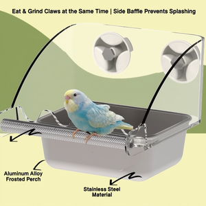 Comedero para Pájaros con Percha para Moler, Tazón de Acero Inoxidable Antisalpicaduras, Dispensador de Comida y Agua para Jaula, Sin Desorden, para Periquitos y Ninfas - Product Image 3