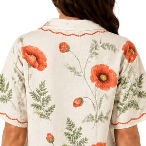 Camisa Blanca con Estampado Floral Naranja para Mujer, Manga Corta, Cierre de Botones, Blusa Casual de Verano de Algodón con Cuello, Tops de Moda Personalizados OEM - Product Image 6