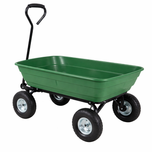 Chariot de jardin robuste avec plateau en HDPE vert, poignée et roues noires pour usage extérieur GARPYC0006 - Product Image 6