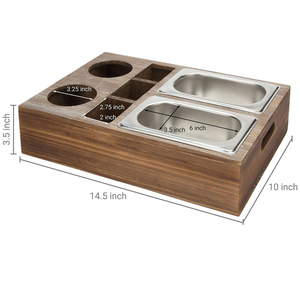 Plateau à collation en bois à double compartiment avec support pour téléphone portable et fente pour carte, boîte de rangement en bois massif - Product Image 5