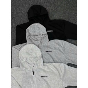 Sweat-shirt à capuche unisexe surdimensionné en molleton gris, personnalisable OEM/ODM avec logo privé, fermeture éclair, écologique, décontracté, printemps - Product Image 4
