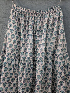 Hand Block Print <b>Floral</b> Cotton Maxi <b>Skirt</b> Elastic Waistline Breathable Ethnic Wear for Women-Casual Summer Dress - Product Image 2