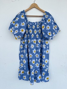 <b>Women</b> Blue <b>Daisy</b> Floral Print Cotton Mini <b>Dress</b> Beach Vacation Summer <b>Dress</b> Short Sleeve Resort Wear - Product Image 5