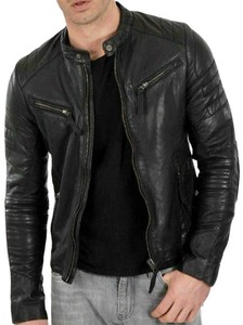 Chaqueta de Cuero Genuino Estilo Brando Acolchada para Hombre, Chaqueta de Motero Retro Estilo Café Racer - Product Image 1