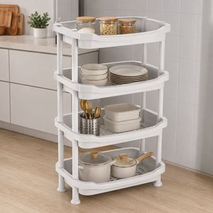 Four-Tier Rectangular <b>Plastic</b> Non-Folding Multifunction Modern Storage <b>Rack</b> Rotating Design Kitchen Spice Organization - Product Image 2