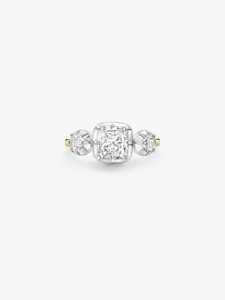 Bague de fiançailles à trois pierres en or massif 10K 14K, solitaire, diamant de laboratoire taille coussin et rond, bijoux de mariage minimalistes, fabricant - Product Image 5