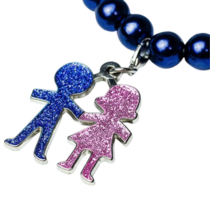 Blue Pearl Beaded <b>Bracelet</b> with Boy and Girl Charms <b>Stretch</b> Wrist <b>Bracelet</b> Fashion Jewelry Gift for Women Everyday Wear Set Box - Product Image 2