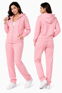 Women Plus Size Eco-Friendly Breathable Rhinestone 2-Piece Tracksuit <b>Set</b> Zip Hoodie Wide Leg Pants Casual Sportswear Jogger - Product Image 3