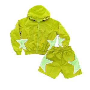 New Arrivals Custom Logo Green <b>White</b> Men's Nylon Wind Breaker Sets Suit For Summer Outwear Breathable Quick Dry Jackets Shorts - Product Image 3