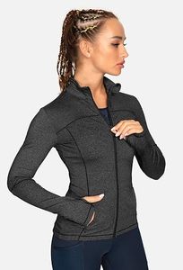 Chaqueta Deportiva Negra de Manga Larga con Media Cremallera para Mujer, Transpirable, de Spandex y Poliéster, Color Sólido, Corte Regular, con Bolsillos, para Todas las Temporadas - Product Image 1