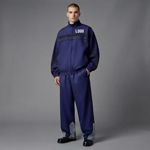 Conjunto de Chándal Personalizado OEM Streetwear con Rayas en Contraste para Hombre, Chaqueta Cortavientos Oversize con Cremallera Completa, Fabricante - Product Image 1
