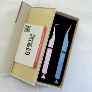 Pince à épiler de précision pour cils, personnalisée, marque privée, bleu/rose, design découpé diamant, pailletée, vente en gros - Product Image 1