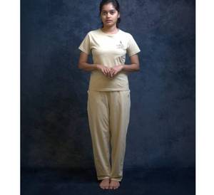 <b>White</b> 2 Piece Cotton Yoga <b>Set</b> Crew Neck Short Sleeve Solid Color Full Length Mid Waist Breathable Jogger Pants Casual Wear - Product Image 3
