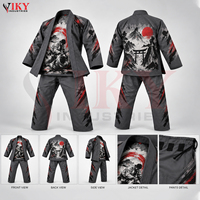Kimono de grappling gris personnalisé avec doublure intérieure sublimée BJJ et graphiques de pantalon à motifs de brossage – Uniforme de Jiu-Jitsu lourd