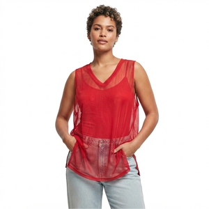 Débardeur transparent en maille surdimensionné pour femme – Vêtement personnalisé en gros – Haut transparent à col en V pour femme - Product Image 4