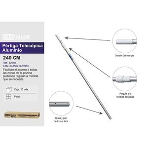 Asta Telescopica in Alluminio Criscolor 240 Cm Regolabile per Pulizia Piscina - Product Image 1