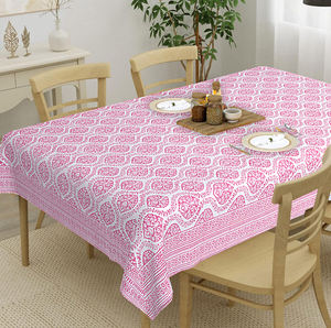 Elegante mantel de algodón puro con estampado de bloques hechos a mano de Navidad rosa, cubierta de lino de boda estilo granja India hermosa - Product Image 1