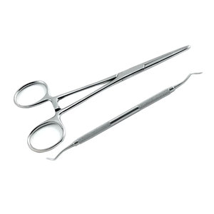 Ensemble de 2 outils multi-usages de qualité supérieure en acier inoxydable : Pince hémostatique anti-moustiques et Excavateur 63-64 à double extrémité - Product Image 1