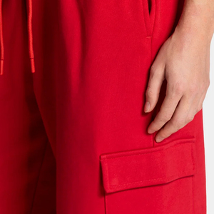 Pantalon cargo premium pour femme, rouge, coupe large, taille mi-haute, avec cordon de serrage, coupe ample, en molleton uni, style streetwear décontracté, vente en gros - Product Image 6