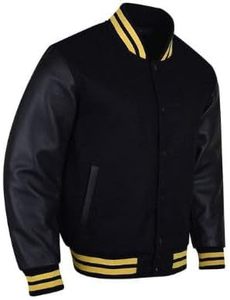 Nouvelle veste bomber universitaire en laine bleu roi et cuir noir, col montant, style universitaire, design streetwear, logo frontal - pour l'hiver - Product Image 4