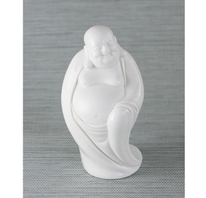 Statue de Bouddha rieur luxueuse et brillante pour la bonne chance, style céramique haut de gamme, idole Vastu Feng Shui pour la maison et le bureau, blanc ivoire - Product Image 4