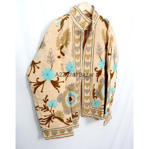 Floral Embroidery Cotrise <b>Jacket</b> Vintage <b>Mandarin</b> <b>Collar</b> Cotton Lining Handmade Winter Autumn Quick Dry Eco-Friendly Breathable - Product Image 3