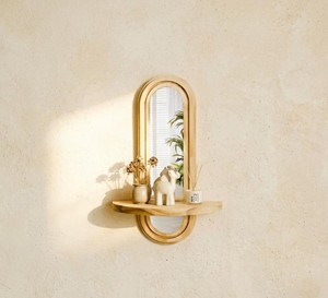 Espejo de Pared Duradero con Estante, Espejo Arqueado Minimalista de Madera para Entrada, Dormitorio y Decoración de Interiores - Product Image 3