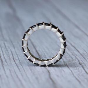 Bague éternité en onyx noir, argent sterling 925, pierre précieuse marquise, style Art Déco vintage, bijoux fins, cadeau pour femme - Product Image 6