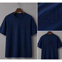 T-shirt Henley à manches courtes et col en V pour homme, coupe classique, 100 % coton jersey tricoté, avec logo personnalisé et broderie montagne, noir, décontracté