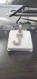 จี้เงินประดับมอยส์ซาไนต์รูปตัวอักษร J แบบเต็มเม็ด สร้อยคอฮิปฮอปตัวอักษรประดับเพชรสำหรับผู้ชาย - Product Image 2