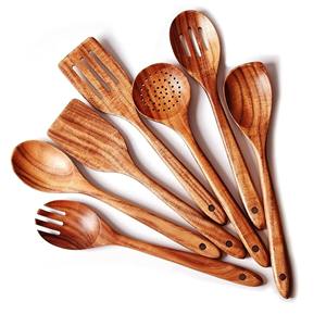Juego de Cucharas de Madera Natural para Cocinar, Utensilios de Cocina Ecológicos de Madera de Mango, Paquete al por Mayor - Product Image 6