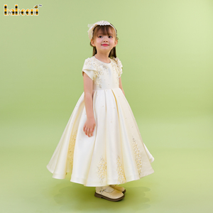 Robe Couture Fleur de Perle pour Filles, ODM, Broderie Florale Faite Main, Automne, 100% Coton Taffetas, Écologique, Longueur Mi-Mollet - FC015 - Product Image 3