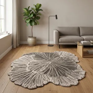Tapis HILTEX moderne rectangulaire de style farmhouse, en laine tuftée à la main, écologique, avec envers antidérapant en latex, motif floral vert et blanc, taille moyenne - Product Image 1