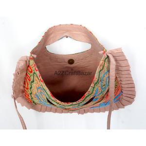 Wholesale 100% Kantha Cotton Suzani Embroidery Textile Shoulder <b>Bag</b> Ruffle Trim <b>Medium</b> Size Clutch Closure Daily Use Exhibition - Product Image 2