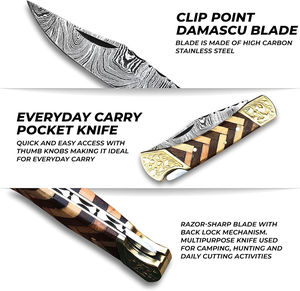 Couteau de poche pliant de survie en acier inoxydable 2026, personnalisable, à pointe clip, bord dentelé, OEM, vente en gros, DIY, bois, garantie 3 ans - Product Image 3