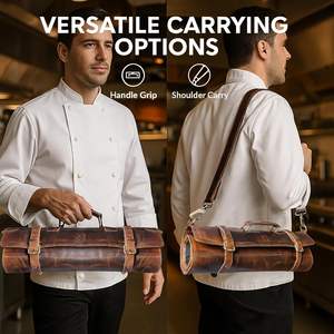 Étui de rangement pour couteaux en cuir véritable à 10 compartiments, grand sac de chef anti-rayures pour outils de cuisine, fabrication artisanale - Product Image 6