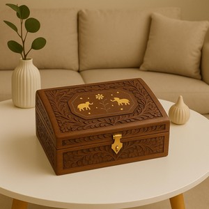 Caja de Joyería Artesanal de Madera de Sheesham con Incrustaciones de Latón |   Venta al por Mayor B2B - Product Image 1