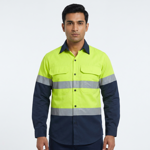 Camisa de Trabajo de Algodón Transpirable de Alta Visibilidad Personalizada, Uniforme de Seguridad Reflectante para Construcción, Manga Larga, Unisex - Product Image 2