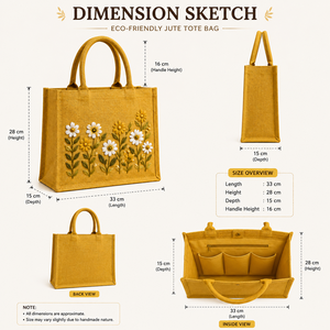 Eco-Friendly Jute Tote Bag with Floral Embroidery Bohemian Style Open Closure Cotton Lining Travel <b>Beach</b> Shopping Bag 33x28x15cm - Product Image 2