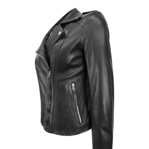 Women's Genuine Leather <b>Blazer</b> Full Sleeve Solid Black Regular Length Button Collar Winter Wear 3D Pattern Wool Liner Silk - Product Image 4