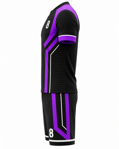 Ensemble maillot et short de football pour homme, noir et violet, col en V, sublimé, anti-humidité, 100 % polyester, taille élastique, numéro 8 - Product Image 4