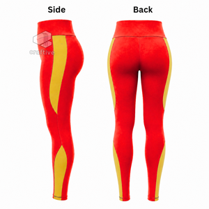 NSPDK Women's Workout Set Quarter Zip <b>Top</b> Short Sleeve High Waist <b>Leggings</b> With Contrast Golden Stripe Sports Activewear Set - Product Image 5