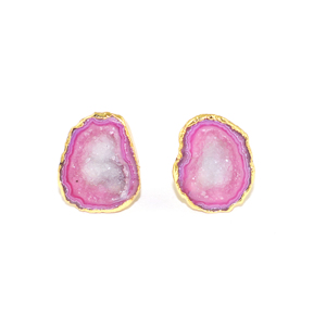 Pendientes de botón geométricos de diseño único con geoda rosa y drusa, chapados en oro de 18K, joyería de lujo llamativa para fiesta, venta al por mayor para mujer - Product Image 3