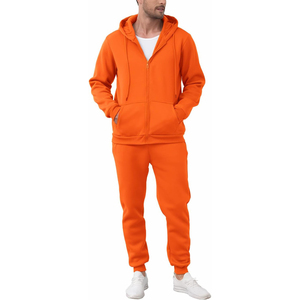Ensemble de survêtement en polyester tricoté 300 GSM de qualité supérieure pour homme, avec sweat à capuche zippé et pantalon de jogging, imprimé sérigraphié blanc uni, tenue de fitness élégante - Product Image 1