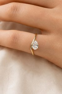 Anillo de banda curva con diamante cultivado en laboratorio de 1.00 CT, corte pera, oro amarillo de 14K, certificado IGI, joyería de compromiso nupcial de moda - Product Image 1